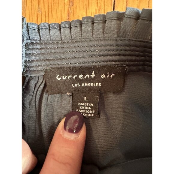 Current Air High Neck Blouse Pleated Satin Ruffle Trim Top Size Large Green - Picture 2 of 6